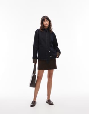 Asos Design Denim Pussybow Long Sleeve Top In Black