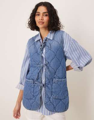 denim quilted vest in midwash blue