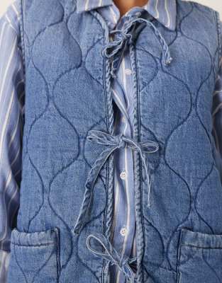 Asos Design Denim Quilted Vest In Blue