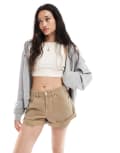 [ASOS DESIGN] ASOS DESIGN denim relaxed short with roll hem in mocha-Neutral 10 STONE
