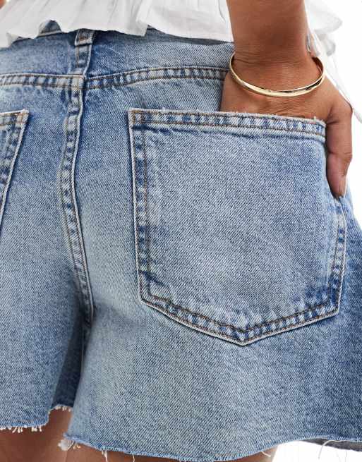 ASOS DESIGN denim relaxed shorts in midwash blue