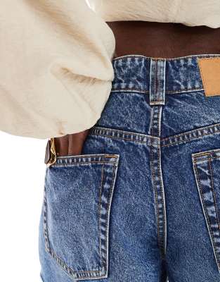 ASOS DESIGN denim relaxed short in midwash blue