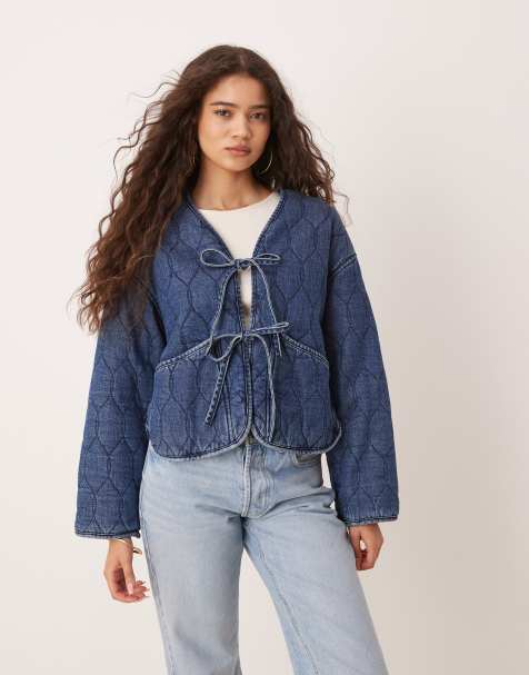 ASOS DESIGN denim reversible quilted jacket in blue bandana print - view 1