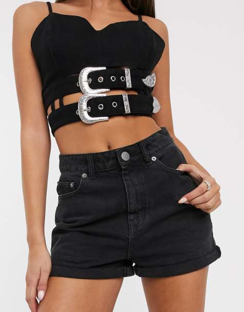 ASOS DESIGN denim Ritson mom short in washed black