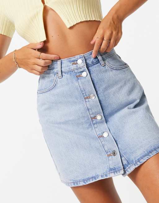 ASOS DESIGN - Denim rok met knopen in blauw