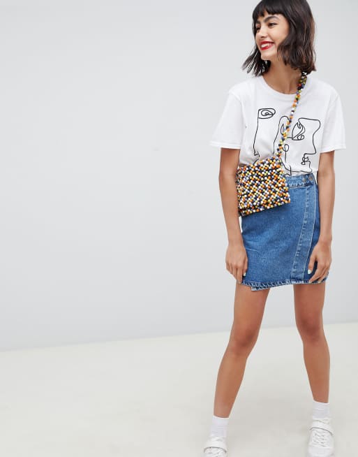 ASOS DESIGN - Denim rok met overslag en halve wassing in blauw