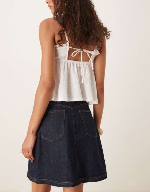 ASOS DESIGN - Denim rok tot net boven de knie in indigo met wassing, 4 van 5