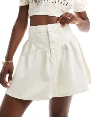 ASOS DESIGN denim ruffle mini skirt in ecru-Neutral