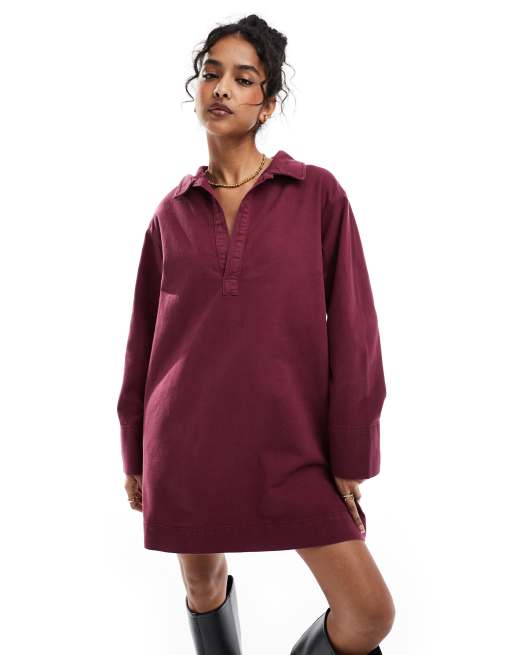 ASOS DESIGN denim rugby dress in burgundy ASOS
