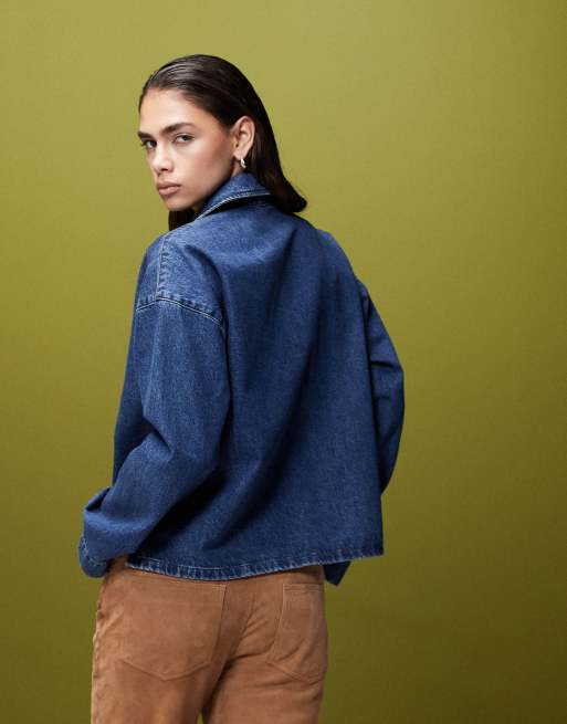 ASOS DESIGN denim rugby top in blue