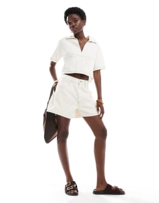 Asos Design Denim Rugby Top In White