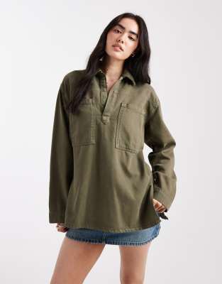 Asos Design Denim Rugby Top In Green