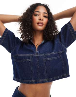 Shop Asos Design Denim Rugby Top