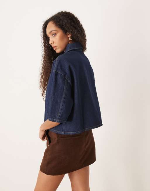 ASOS DESIGN denim rugby top with lace up front | ASOS