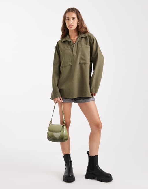 ASOS DESIGN - Denim rugbytop in kaki, 2 van 4