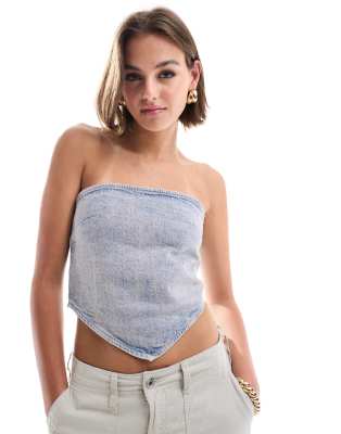 ASOS DESIGN denim scarf top in vintage wash-Blue