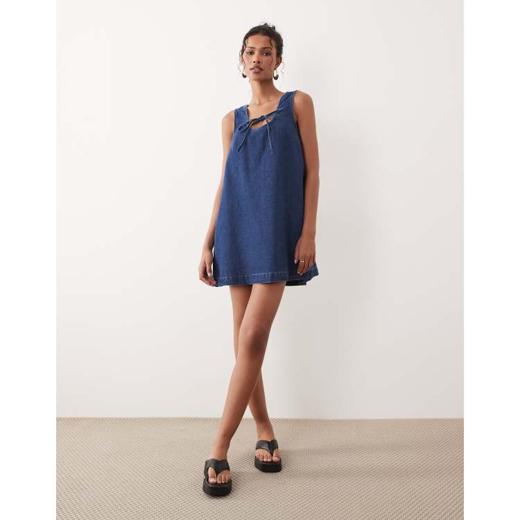 bow shoulder denim dress Aura Jacey Denim Bow Shift Dress
