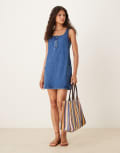 [ASOS DESIGN] ASOS DESIGN denim scoop neck shift mini dress with pockets in mid blue 14 Mid blue