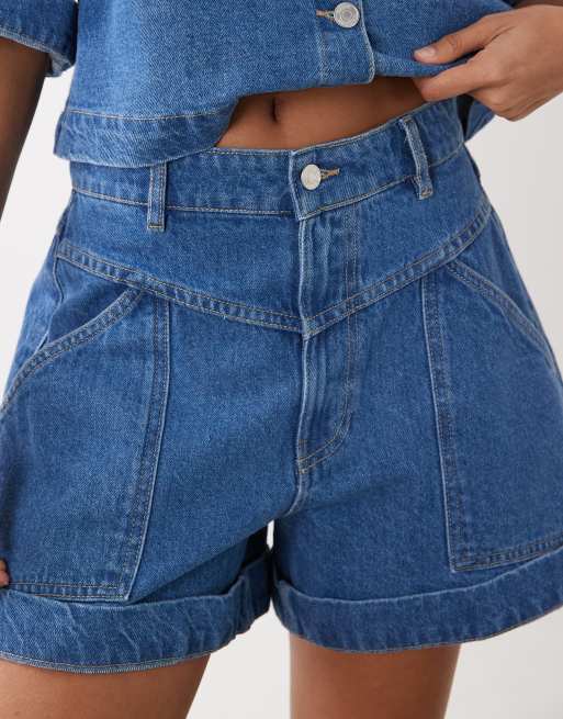 ASOS DESIGN denim seam front short co-ord in mid blue, 3 of 5