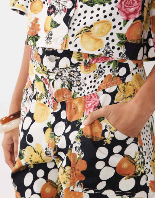 ASOS DESIGN denim seam front short co-ord in print, 3 of 5