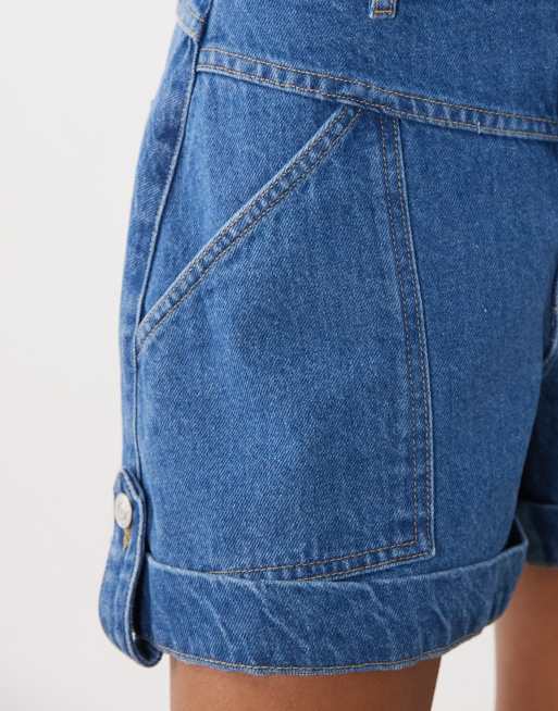 ASOS DESIGN denim seam front shorts in mid blue - part of a set, 4 of 5