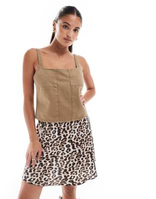 Asos Design Denim Seamed Corset In Sandstorm-brown
