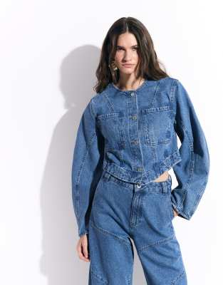 Asos Design Denim Seamed Jacket Co-ord In Blue