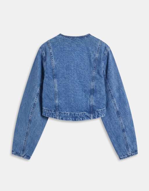 ASOS DESIGN denim seamed jacket co-ord in mid blue, 6 of 8