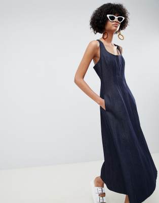 ASOS DESIGN denim seamed midi dress in 