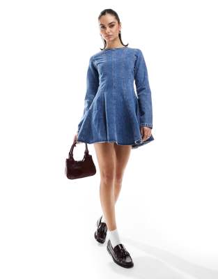 denim seamed mini dress in blue