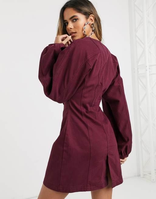 Burgundy 2025 denim dress