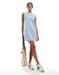 [ASOS DESIGN] ASOS DESIGN denim seamed shift dress in bleach-Blue S Light wash blue