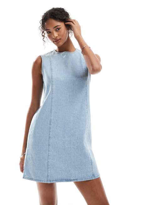 ASOS DESIGN denim seamed shift dress in bleach, 2 of 4