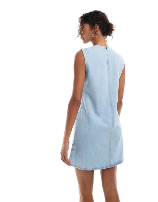 ASOS DESIGN denim seamed shift dress in bleach, 4 of 4