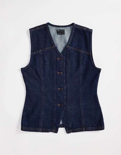 ASOS DESIGN denim seamed waistcoat in indigo - view 1