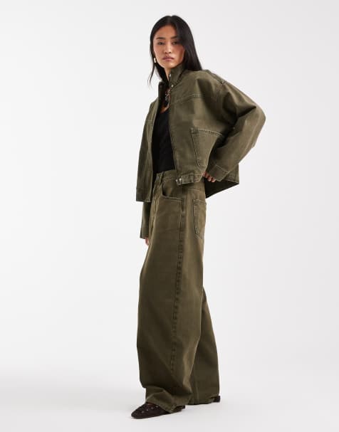 ASOS DESIGN denim set in khaki - view 1
