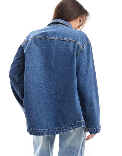ASOS DESIGN denim shacket in midwash blue | ASOS
