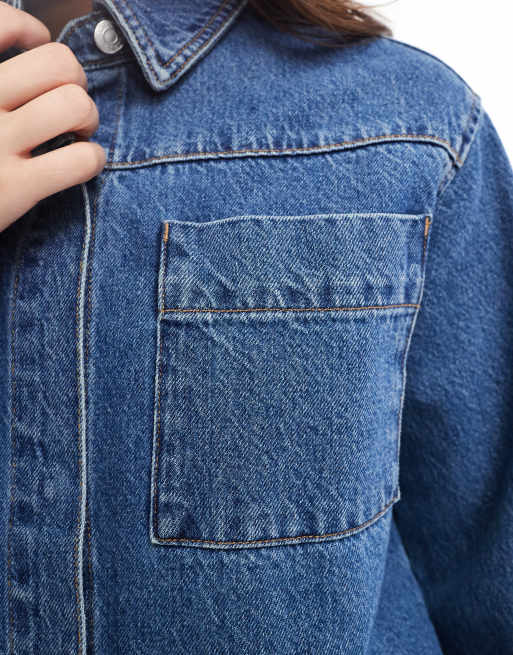 ASOS DESIGN denim shacket in midwash blue | ASOS
