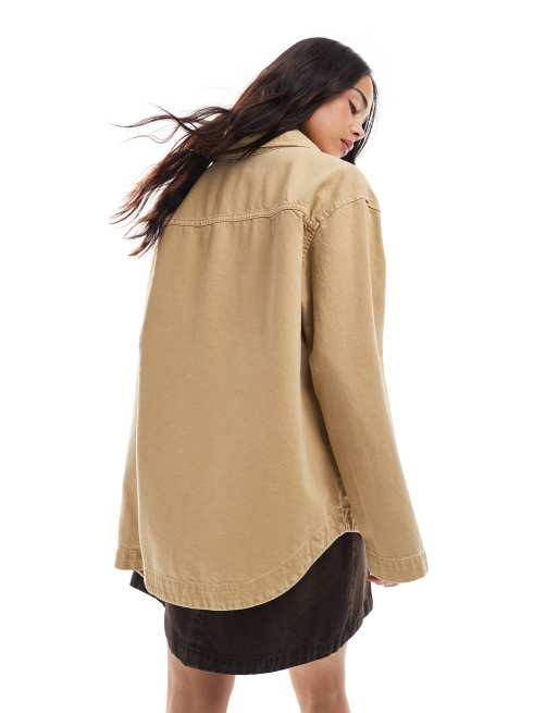 ASOS DESIGN denim SHACKET in tan