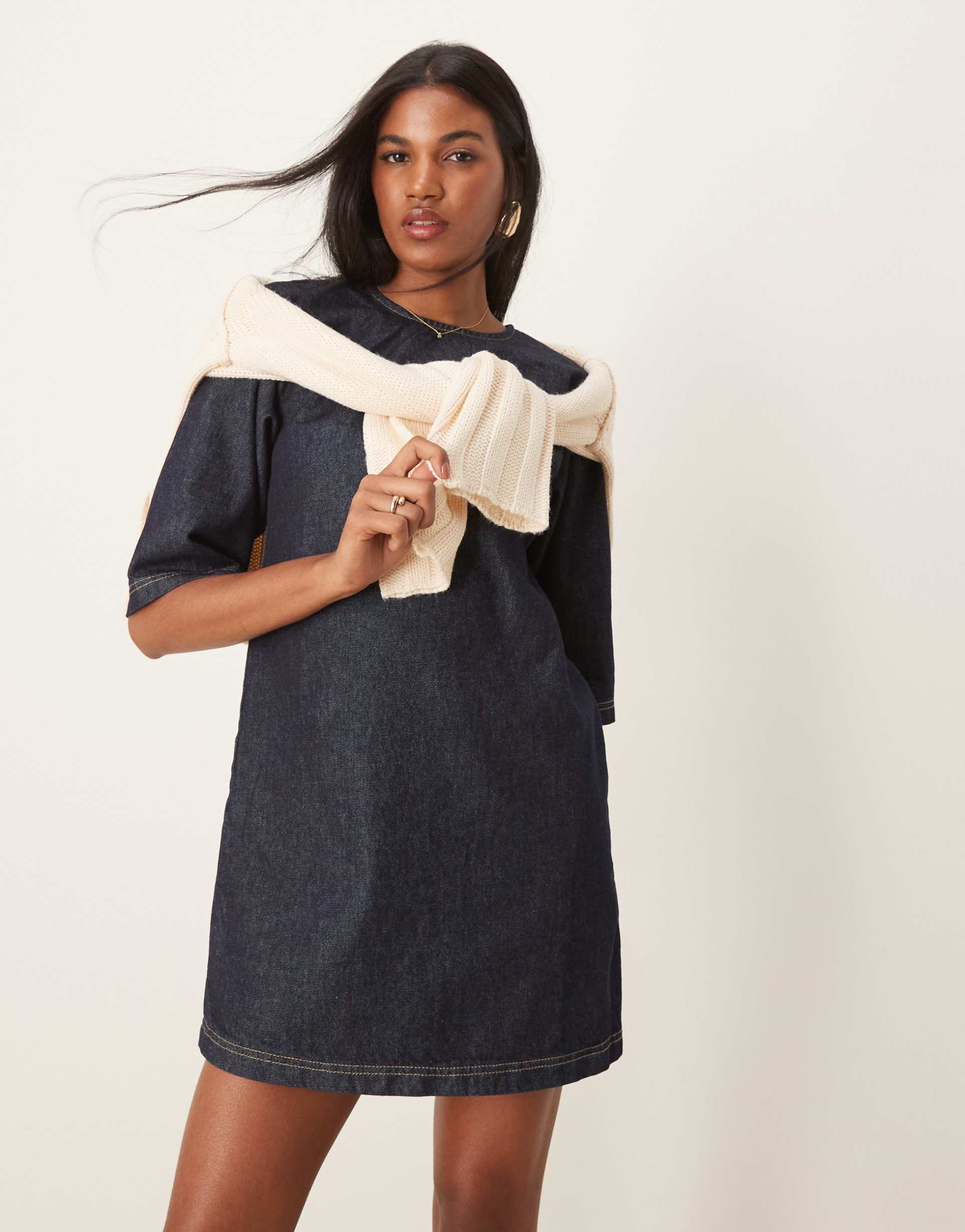 asos design denim shift dress in indigo