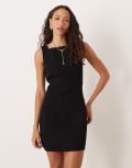 [ASOS DESIGN] ASOS DESIGN denim shift dress with square neckline in washed black 16 BLACK