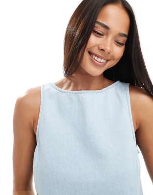 Asos Design Denim Shift Top In Blue