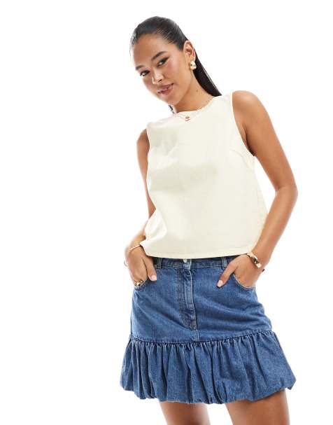 ASOS DESIGN denim shift top in butter yellow - view 1