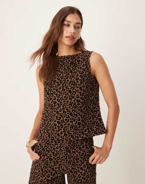 ASOS DESIGN denim shift top in flocked leopard - view 1