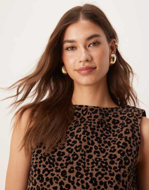 ASOS DESIGN denim shift top in flocked leopard, 3 of 4