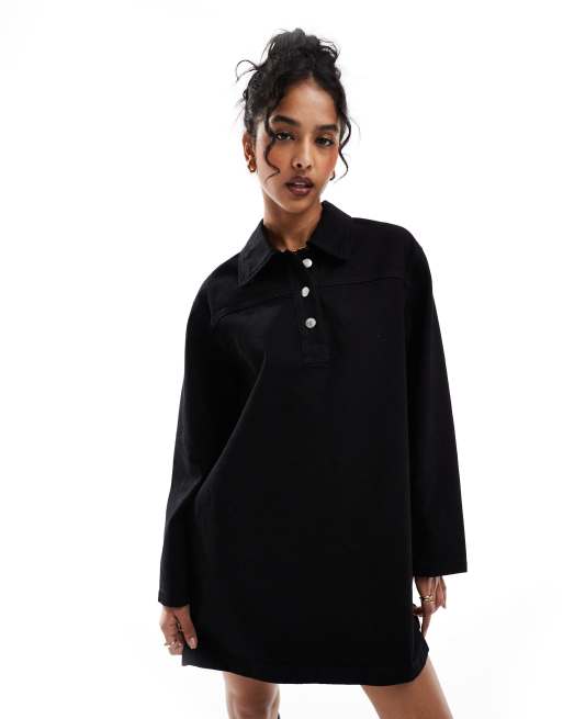 ASOS DESIGN denim shirt dress in black