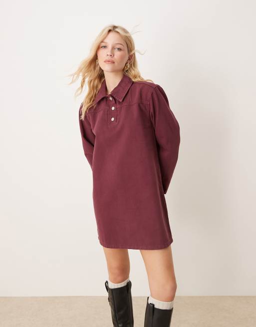 ASOS DESIGN denim shirt dress in fig