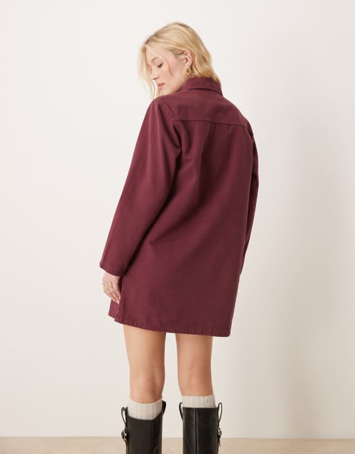 ASOS DESIGN denim shirt dress in fig