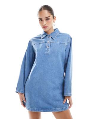 denim shirt dress in mid blue