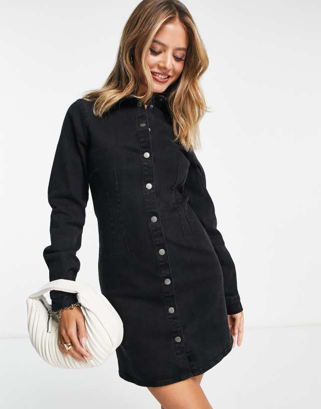 ASOS DESIGN denim shirt dress in washed black